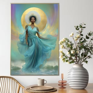 Yemoja Goddess Art Print: Luxurious Turquoise Gold Altar Decor (Instant Digital Download)