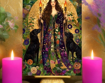 Hecate Sacred Space & Home Protection Prayer Card: Mosaic Art Nouveau Goddess Altar Print 5x7