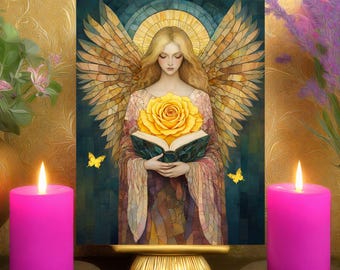 Archangel Jophiel’s Soul Awakening Prayer Card: Double Sided Mosaic Altar Art (Paper Print 5x7)