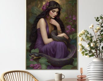 Goddess Lilith Serpent Queen Art Nouveau Portrait Art Print (Digital Download)