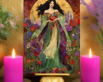 Persephone’s Schatten & Licht Balance Gebets-Altar Karte: Jugendstil Blumen Frühlings-Göttin Druck 13x18