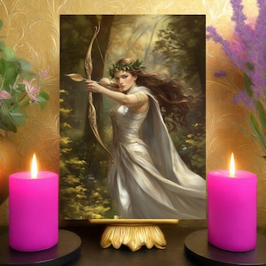 Artemis Personal Boundaries Prayer Card: 5x7 Greek Goddess Bow And Arrow Altar Art Print