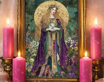 Göttin Gaia Jugendstil Mosaik Druck: Floral Boho Mutter Erde Altar Wand Dekoration (Poster)