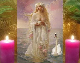 Aphrodite Attrakt Liebe Meditation Altar Karte: Präraffaeliten Blumen Göttin Gebet Kunstdruck 13x18