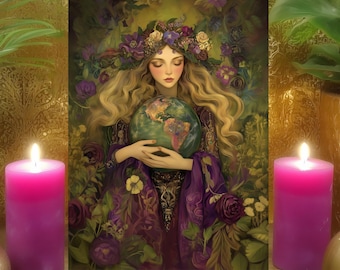 Gaia's High Frequency Alignment Prayer Altar Card: Mother Earth Goddess Art (5x7 Paper Print)