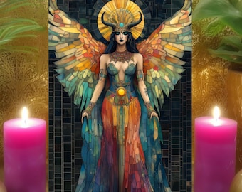 Hathor Self Love Meditation Altar Card: Mosaic Art Nouveau Egyptian Goddess Art Print 5x7