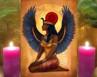 Isis Spiritual Protection Meditation Altar Card: Egyptian Goddess Prayer Art #2 (5x7  Print)