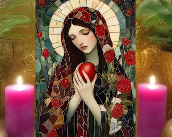 Mary Magdalene's Spiritual Resurrection Prayer Card: Mosaic Red Egg Altar Art (5x7 Paper Print)