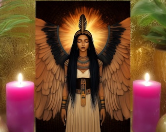 Ma'at Balance & Harmony Meditation Altar Card: Double Sided Egyptian Goddess Maat Art Print 5x7