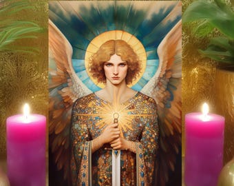Erzengel Michael Innere Stärke Gebetskarte: Doppelseitiges Mosaik Engel Altar Kunst 5x7 Print