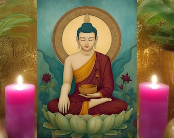 Buddha Self-Transformation Meditation Prayer Card: Neo Thangka Altar Art (5x7 Paper Print)