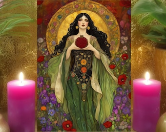 Persephone's Strength & Resilience Prayer Altar Card: Floral Art Nouveau Goddess Art 5x7 Print