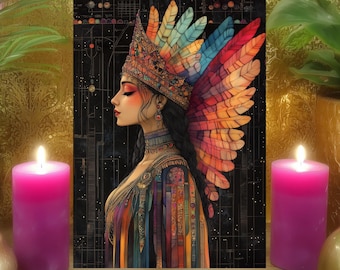 Inanna Blessings Prayer Altar Card: Abstract Black Rainbow Goddess Mosaic Art Print 5x7