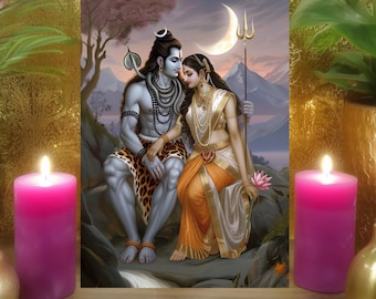 Shiva Shakti Balance & Harmony Meditation Card: Traditional Hindu Altar Art (5x7 paper print)
