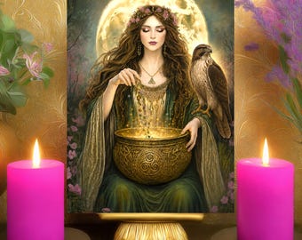 Cerridwen Inner Healing & Renewal Prayer Altar Card: Witchy Floral Celtic Goddess Art Print 5x7