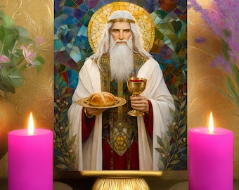 Melchizedek Inner Peace & Clarity Prayer Altar Card: Stained Glass Mystical Priest Art Print 5x7