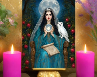 The High Priestess Intuition & Wisdom Meditation Oracle Card: Divine Feminine Tarot Altar Art Print 5x7
