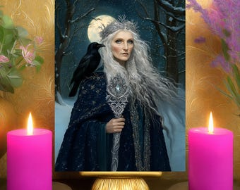 The Cailleach's Spiritual Transformation Prayer Altar Card: Witchy Winter Crone Goddess Art Print 5x7