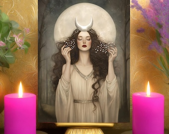 Selene's Clarity & Intuition Prayer Altar Card: Greek Moon Goddess, Lunar MagicK Art Print 5x7