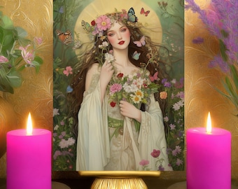 Maia’s Sacred Fertility & Growth Prayer Altar Card: Floral Roman May Goddess Art 5x7 Print