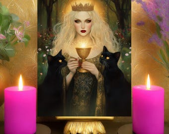 Freyja’s Confidence & Magnetism Prayer Altar Card: Norse Goddess Magic Chalice Art Print 5x7