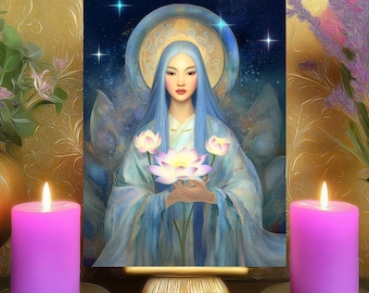 Blue Tara’s Self Care & Inner Strength Prayer Card: Buddhist Goddess Altar Art (5x7 Print)