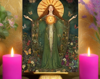 Áine’s Protection Prayer Card: Bohemian Floral Celtic Summer Sun Goddess Altar Art (5x7 Print)