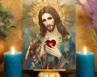 Jesus, ich vertraue dir in Dich Gebet Altar Karte: 13x18 Doppelseitiger byzantinischer Mosaik Kunstdruck