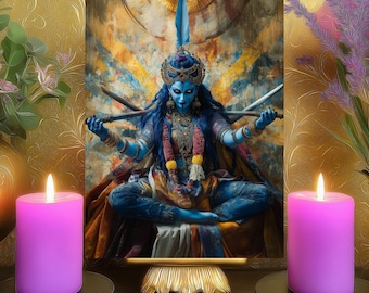 Kali Ma Empowering Meditation Altar Card: Abstract Shakti Hindu Goddess Prayer Art Print 5x7