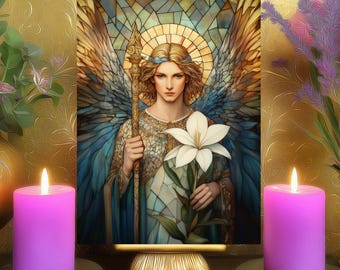 Erzengel Gabriel Klarheit & neue Anfänge Gebetskarte: Mosaik Altar Kunst #1 (5x7 Papierdruck)