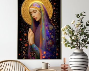 Mary Magdalene Art Nouveau Print: Gold Rainbow Altar Decor ( Digital Download )