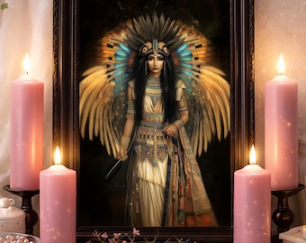 Feathered Earth & Sky Goddess Print - Divine Feminine  Altar Wall Art Decor (Paper Poster)