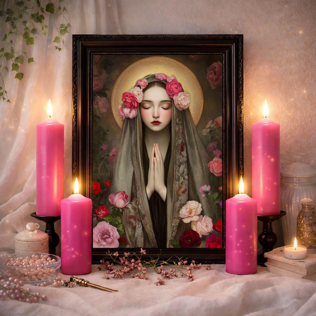 Magdalene With Roses Mary Magdalene Floral Art Print: Printable Divine Feminine Roses Altar ...