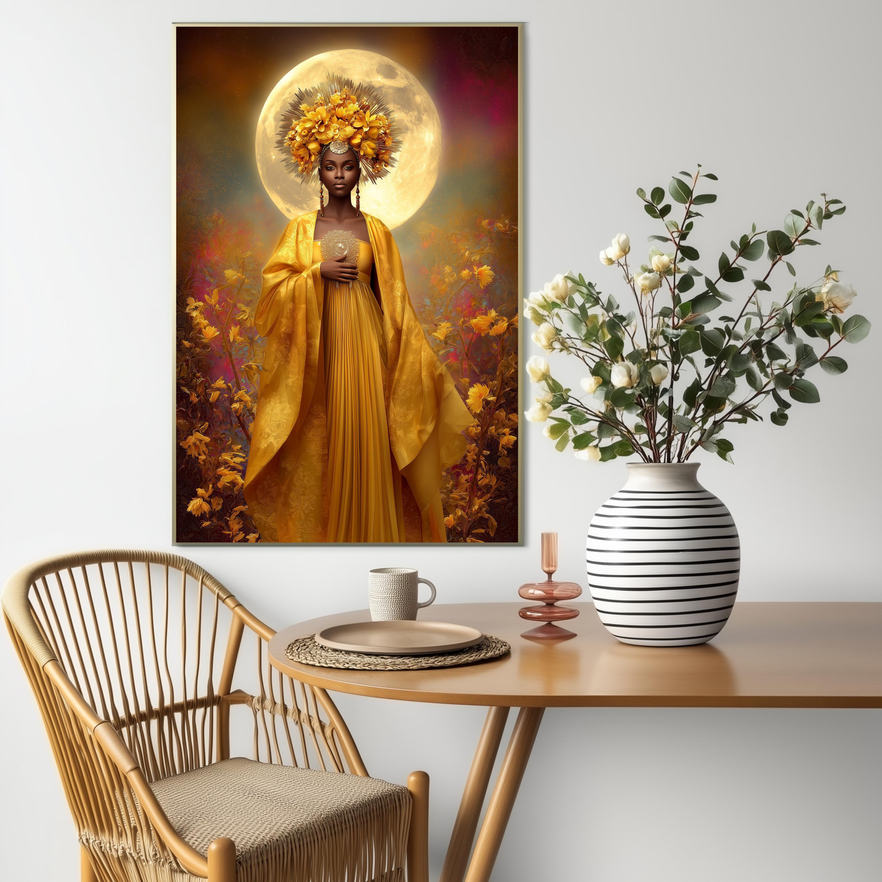 Goddess Oshun Art Print: Luxury Afro-mystical Gold Painting