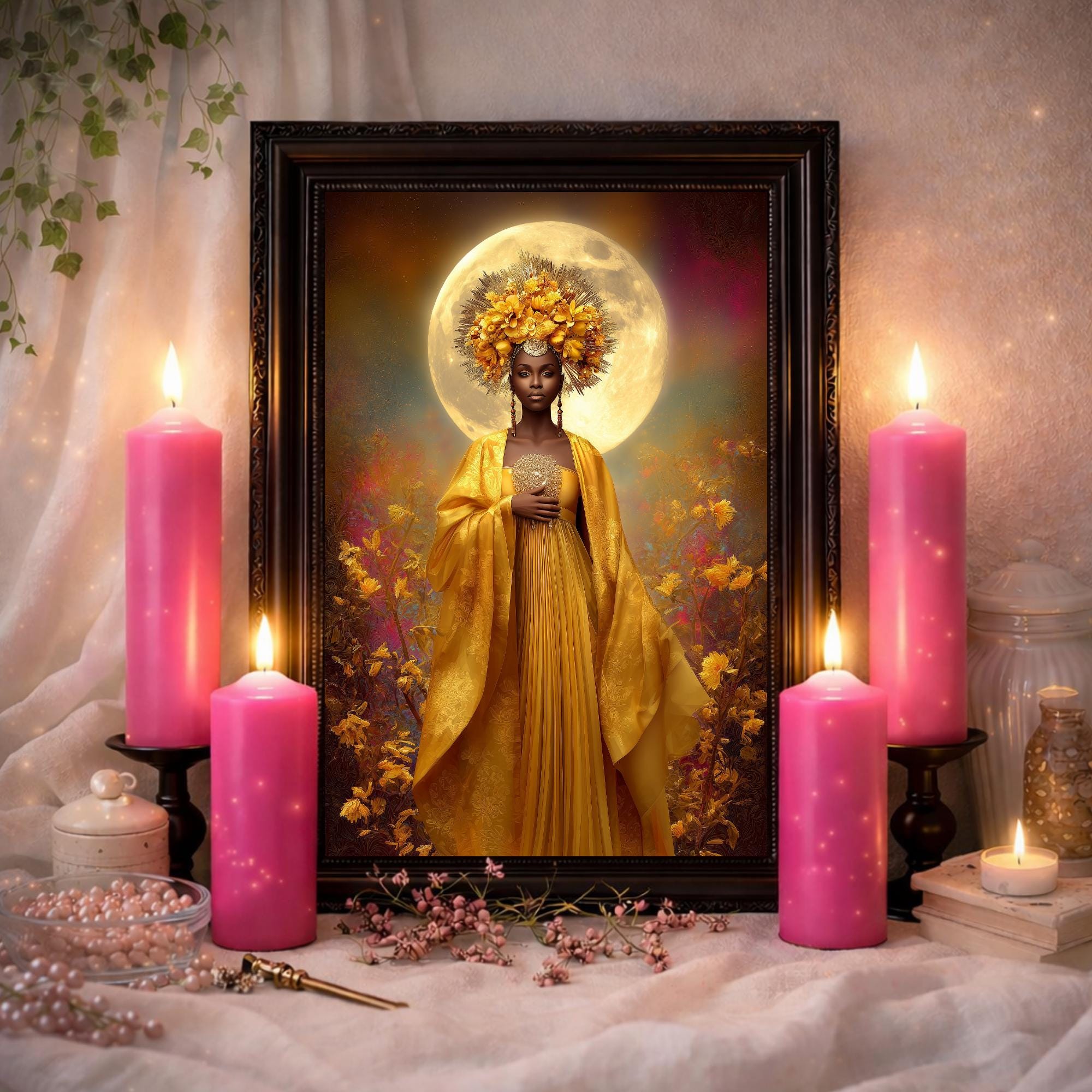 Goddess Oshun Art Print: Luxury Afro-mystical Gold Painting