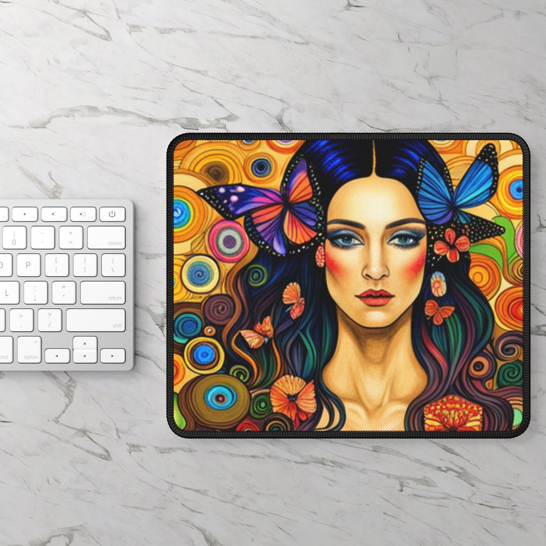 MOUSE PAD ART Deco Butterfly Fairy Woman Print Floral Rainbow Etsy