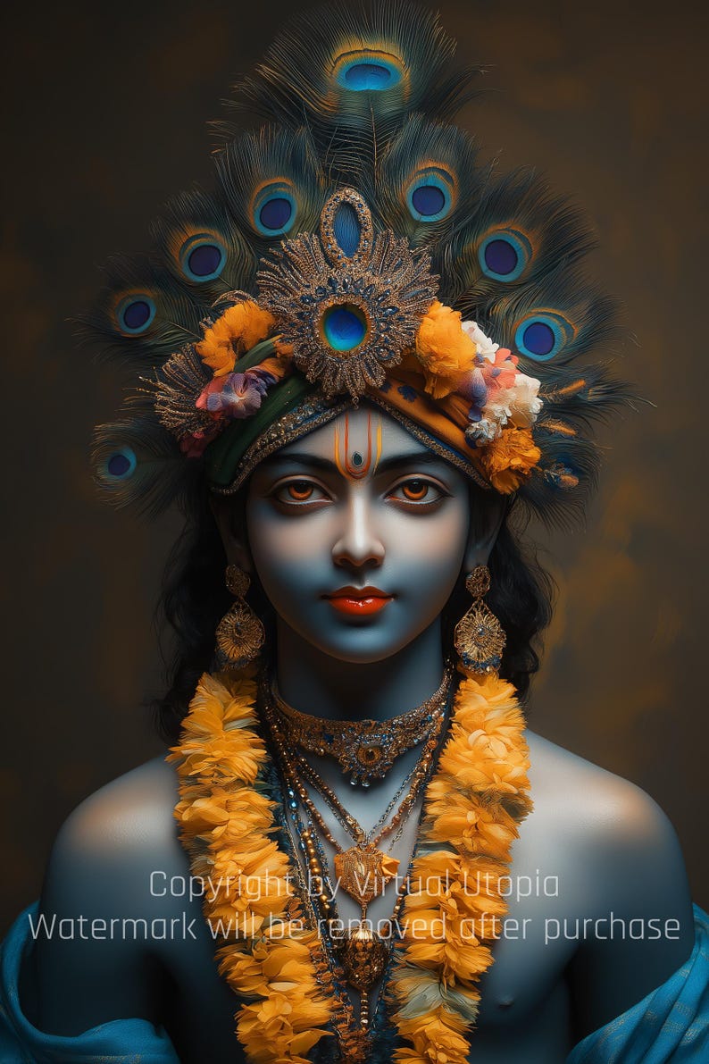 Divine Lord Krishna Portrait Colorful Modern Rainbow INSTANT DIGITAL ...