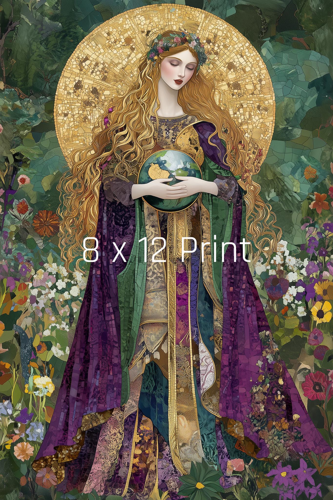 Goddess Gaia Art Nouveau Mosaic Print: Floral Bohemian Mother Earth ...