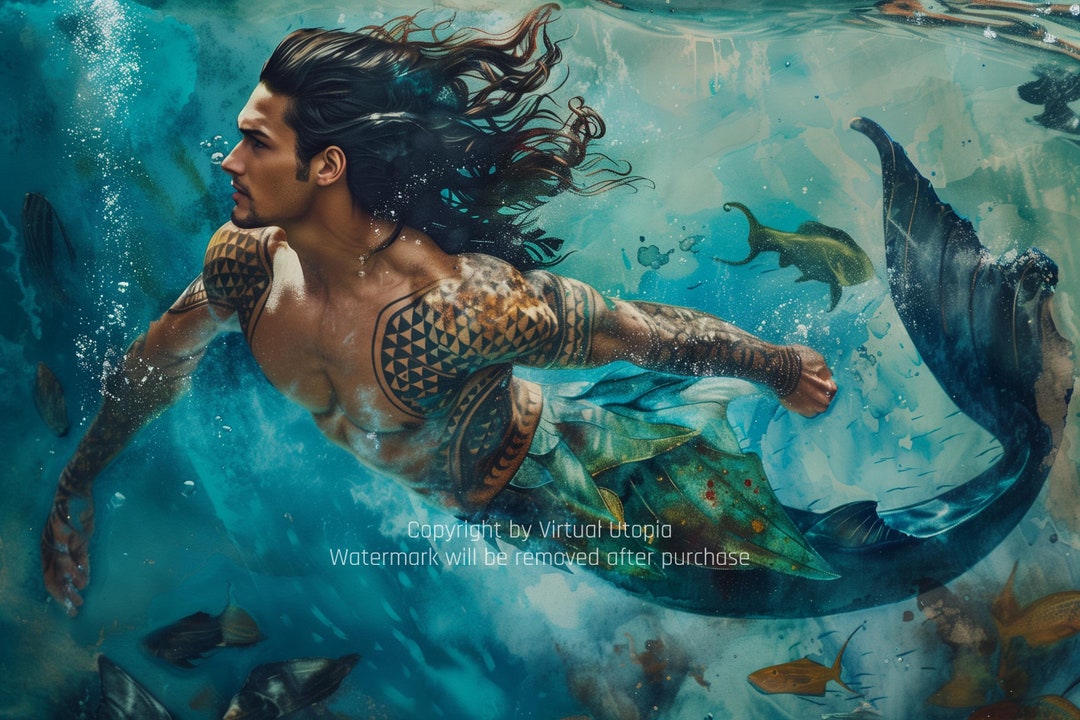 Simmer Merman Handsome Merman Fantasy Art Portrait INSTANT DIGITAL DOWNLOAD Wall ...