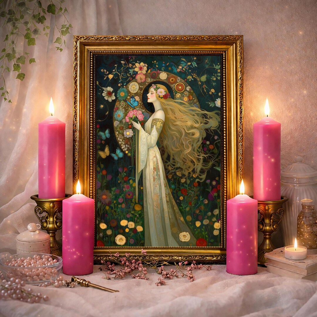 Flora Art Nouveau Print: Floral Bohemian Roman Goddess Altar Wall Art ...