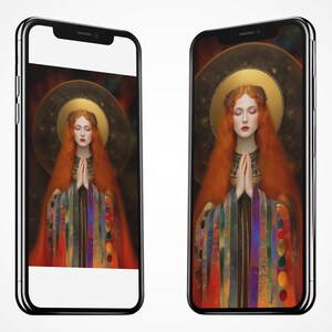 Freyja Goddess of MagicK Love and Beauty | Art Nouveau Portrait Painting | INSTANT DIGITAL DOWNLOAD | Printable Files Home Wall Decor Print Gold, copper deep red amethyst purple turquoise forest green lapis blue obsidian black rainbow accents, Art Nouveau Gustav Klimt-inspired, Mosaic Surrealism, Divine Feminine Fantasy, Spiritual Symbolism picture image printable poster canvas cards, phone wallpaper background, wiccan pagan norse magicK, ancient gods, unique gift for her, red haired woman