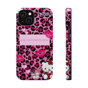 2000's y2k hello kitty kuroki barbie pink leopard print bratz dolls hearts and kisses meditation cute kawaii phone case for iPhone 13 and 14 image 1
