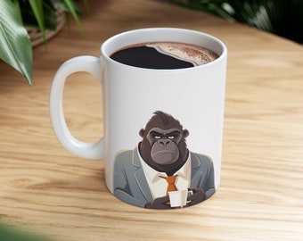 Two Gorillas on a Coffee Mug, Wild Animal Coffee Cup, Gorilla Coffee Mug, Stylish Coffee Cup, Coffee Lover, Gift for Him, Gift for Her