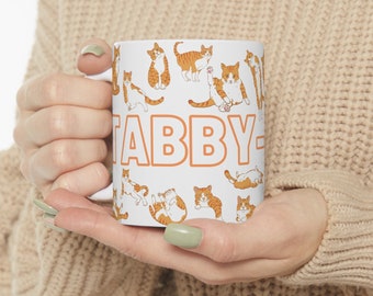Taza de gato naranja Tabby-Holic, taza de gato naranja, taza Tabby-Holic, regalos de dama de gato loco, regalo de taza de papá gato, regalo de gato tabby naranja para mamá