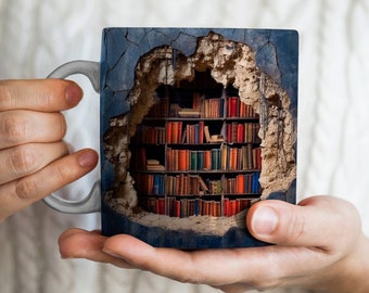 Tasses de livres réalistes à effet 3D, cadeau d’amant de livres, tasse d’amant de livres, tasse à effet 3D, conception de tasse craquelée, cadeau créatif, tasse créative