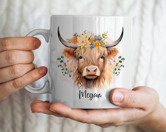 Cute Highland Cow Mug Personalized, Cute Cow Mug, Cute Cow Gift, Cute Cow Coffee Cup, Cute Highland Cow, Cow Lover Birthday, Farm Coffee Cup