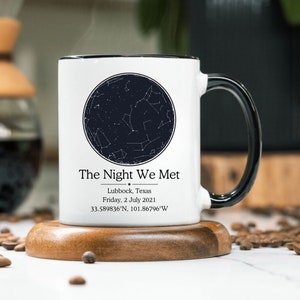 Tazza con mappa stellare personalizzata per data, tazza con mappa stellare personalizzata, regalo di anniversario, stelle di posizione della data personalizzata, la nostra tazza del primo appuntamento, regalo personalizzato, cielo notturno