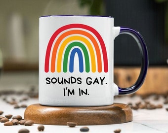 Tazza da caffè gay, con scritta in lingua inglese Yep Woke Up Gay Again, divertente regalo LGBT, 325 ml, in ceramica bianca