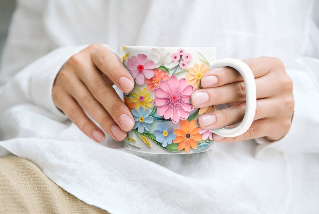 3D Effect Realistic Flowers Mug, Boho Wildflowers Cottagecore, 3D Mug ...