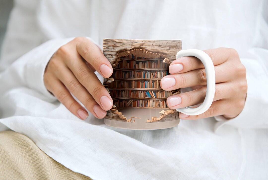 3D Effect Realistic Bookshelf Mug, Book Lover Gift, Book Lover Mug, 3D